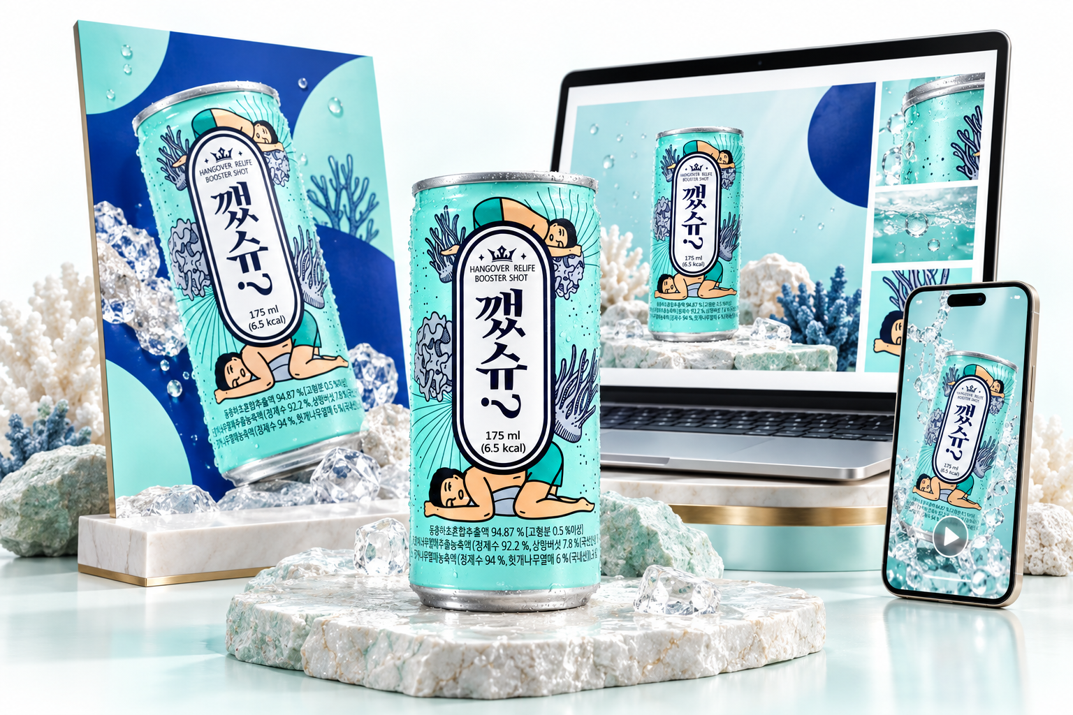 깻슈 제품 하나가 포스터, 모바일 광고 콘텐츠, 웹 상세페이지로 확장되는 통합 마케팅 제작 예시